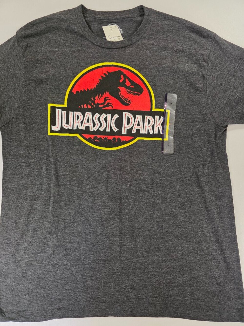 Jurassic Park Graphic T-Shirt Gray Short Sleeve T-Rex Logo Movie Tee Men's Large - Picture 3 of 11